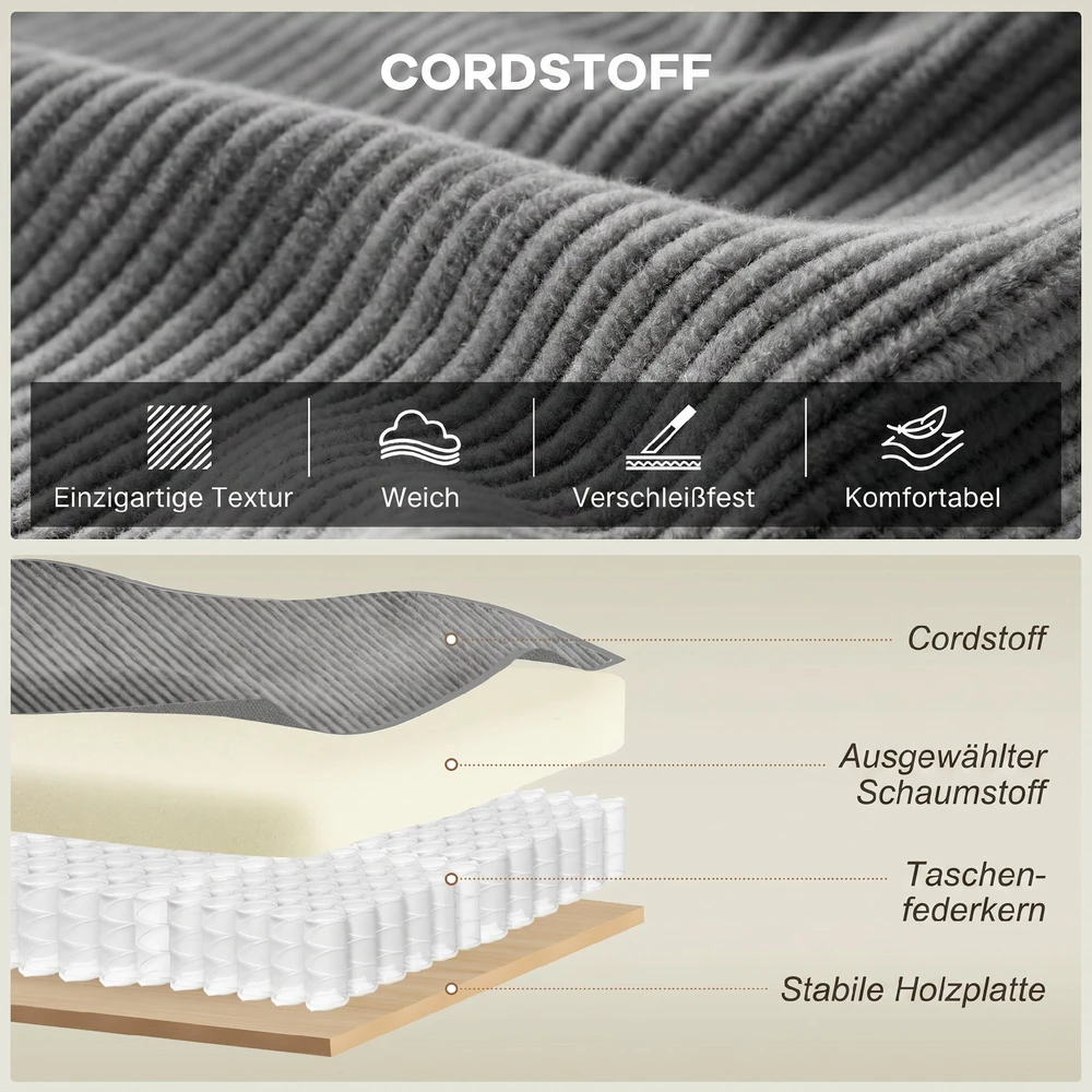Aosom 3 vietų sofa, šviesiai pilka, 218 cm, mančesterio audinys