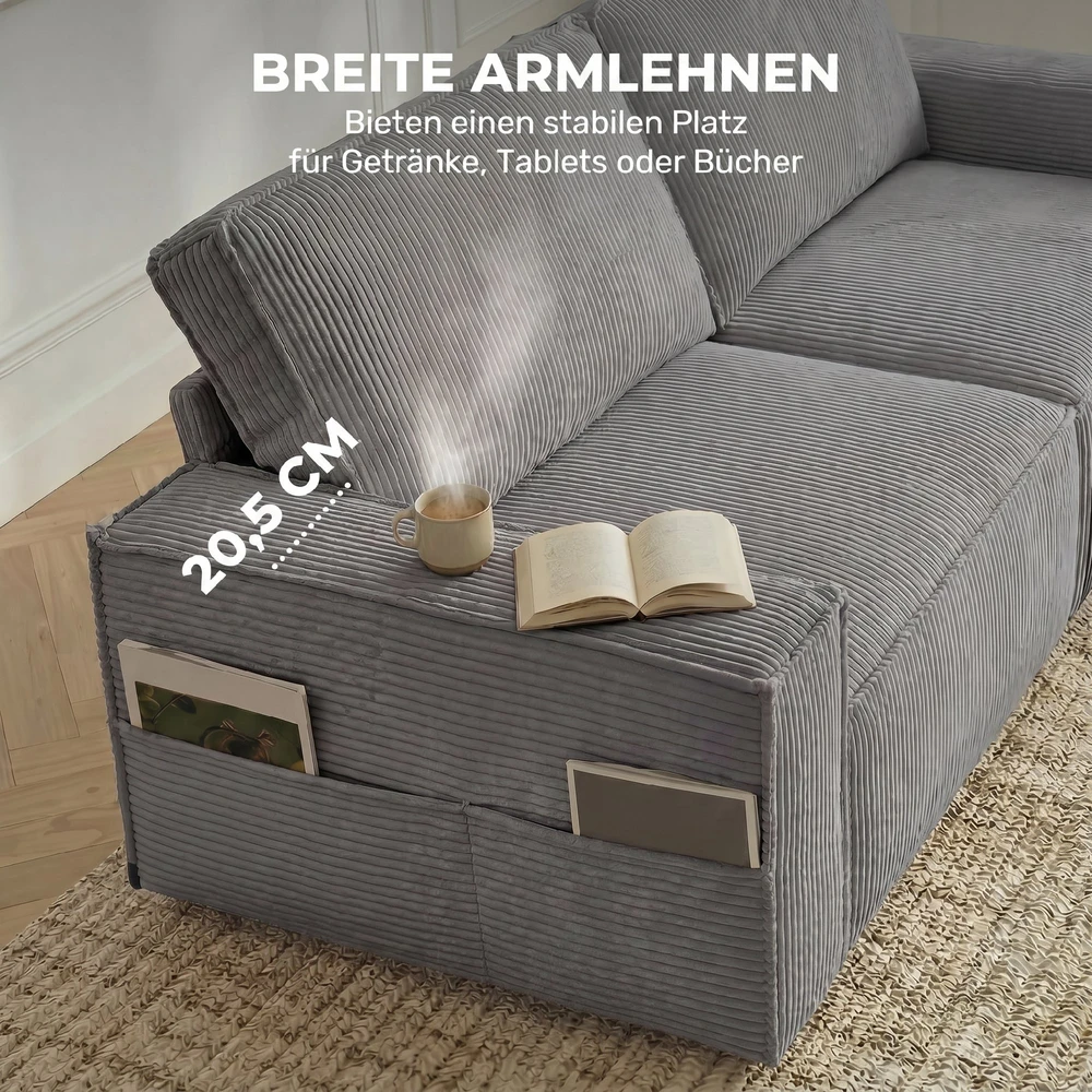 Aosom 3 vietų sofa, šviesiai pilka, 218 cm, mančesterio audinys