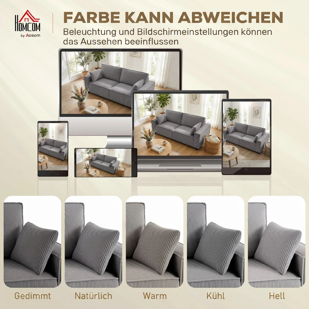 Aosom 3 vietų sofa, šviesiai pilka, 218 cm, mančesterio audinys