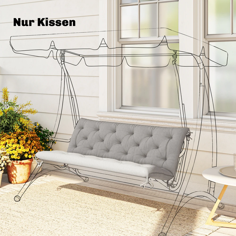 Aosom 3 vietų suoliuko pagalvėlė, 150 x 98 x 8 cm, šviesiai pilka