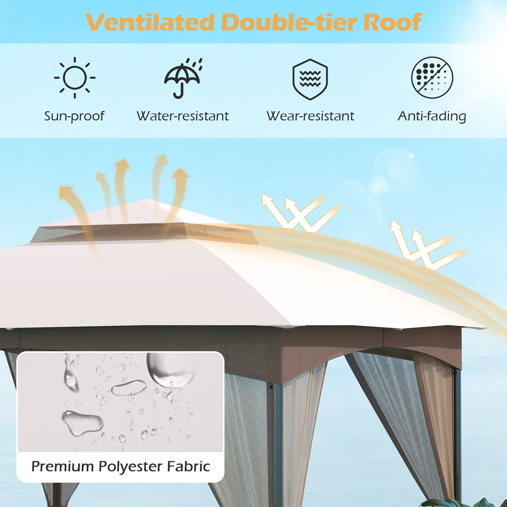 Promotion 3 x 3 m terasa pavėsinė su tinkleliu smėlio spalvos
