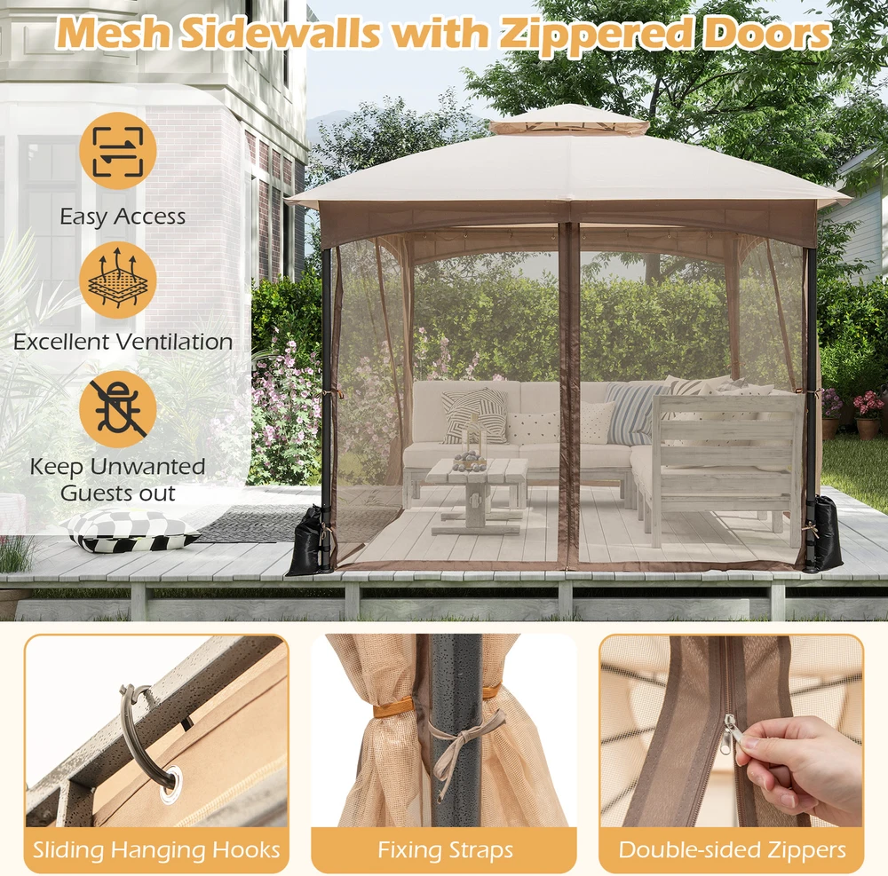 Promotion 3 x 3 m terasa pavėsinė su tinkleliu smėlio spalvos