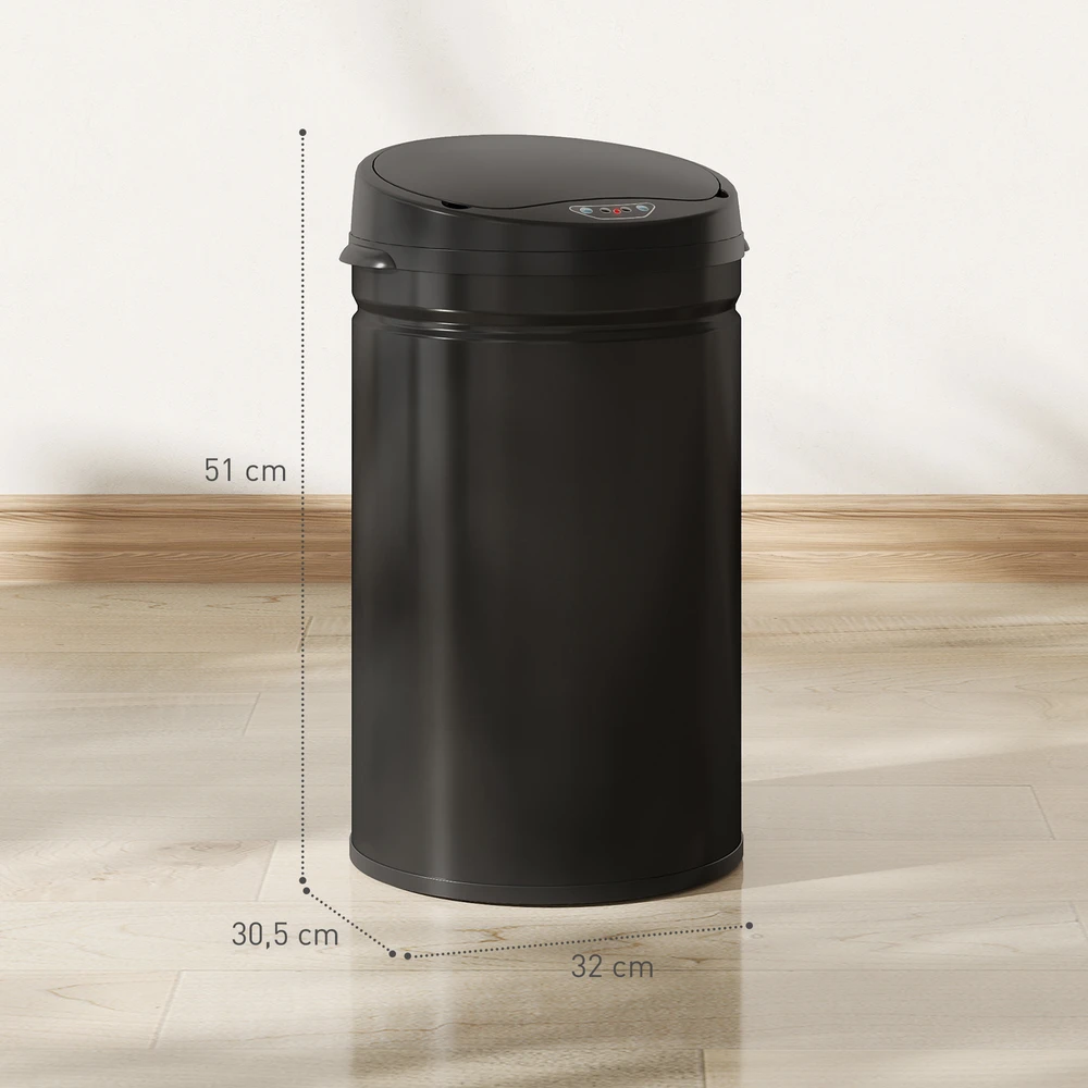 Aosom 30 l sensorinė šiukšliadėžė su soft-close funkcija, juoda, nerūdijantis plienas