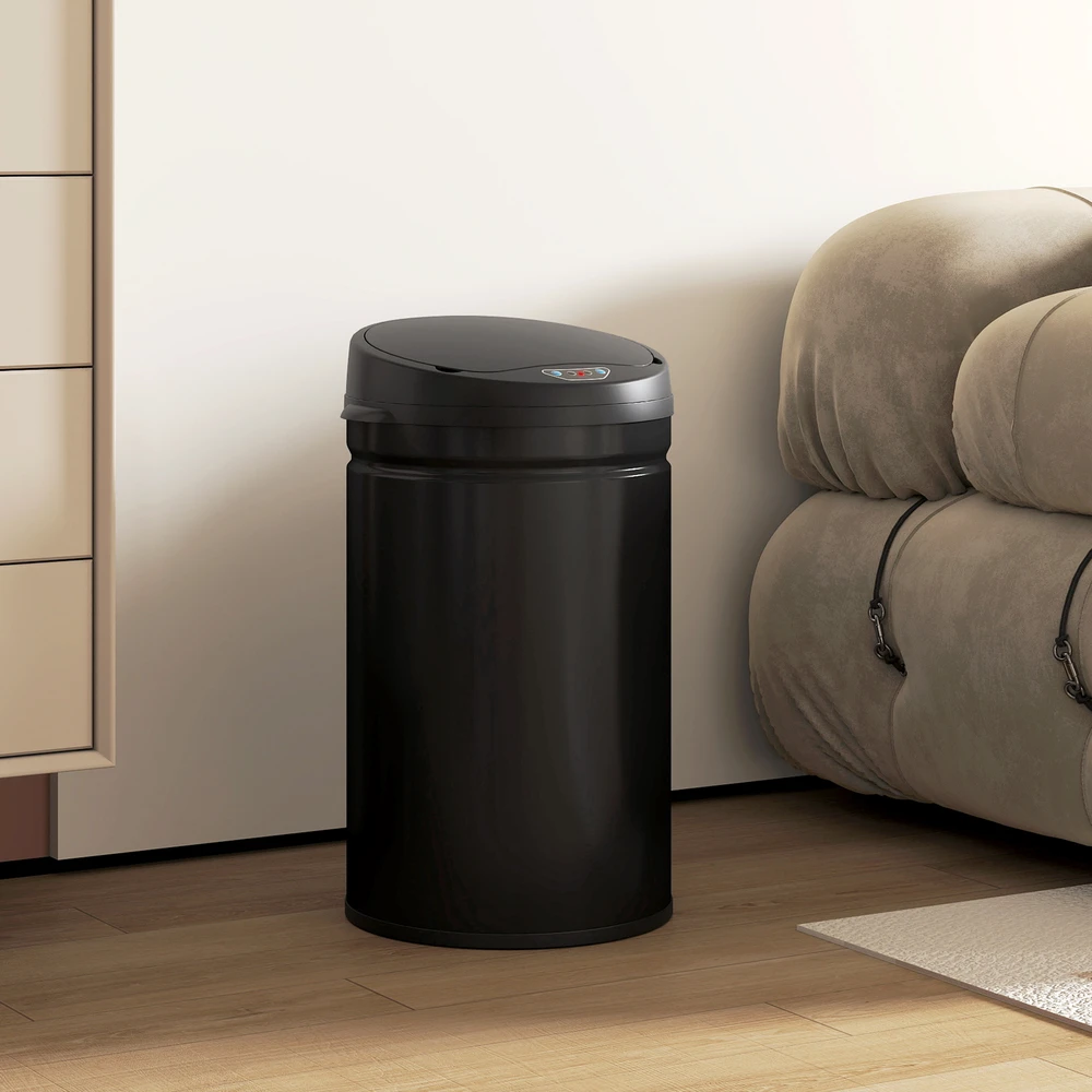 Aosom 30 l sensorinė šiukšliadėžė su soft-close funkcija, juoda, nerūdijantis plienas