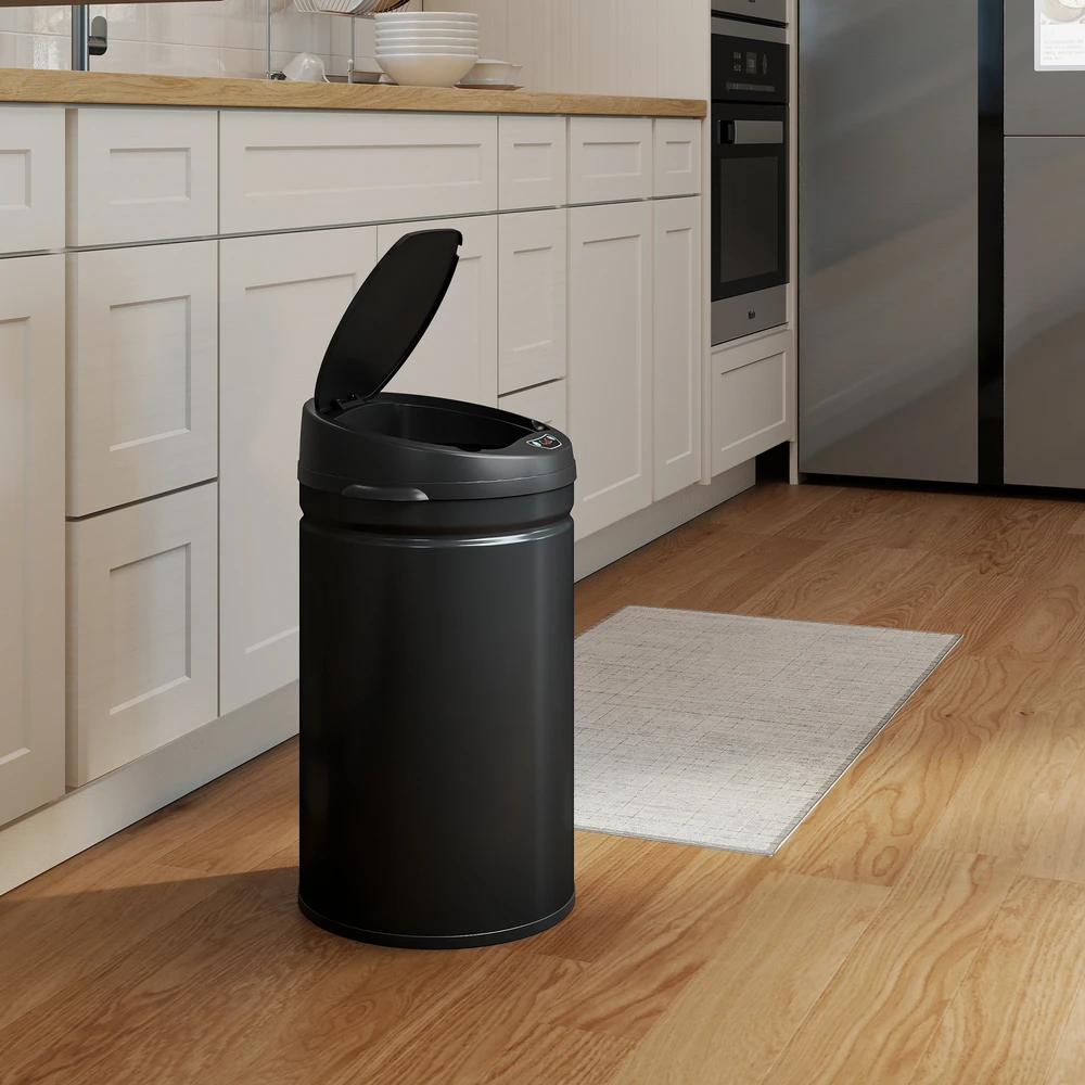 Aosom 30 l sensorinė šiukšliadėžė su soft-close funkcija, juoda, nerūdijantis plienas