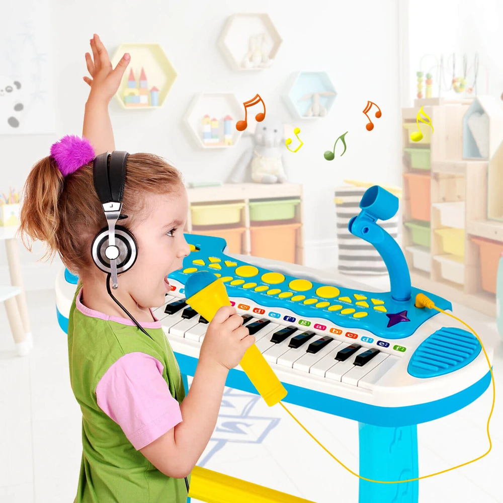 Promotion 31 klavišų vaikų pianinas su mikrofonu, mėlynas
