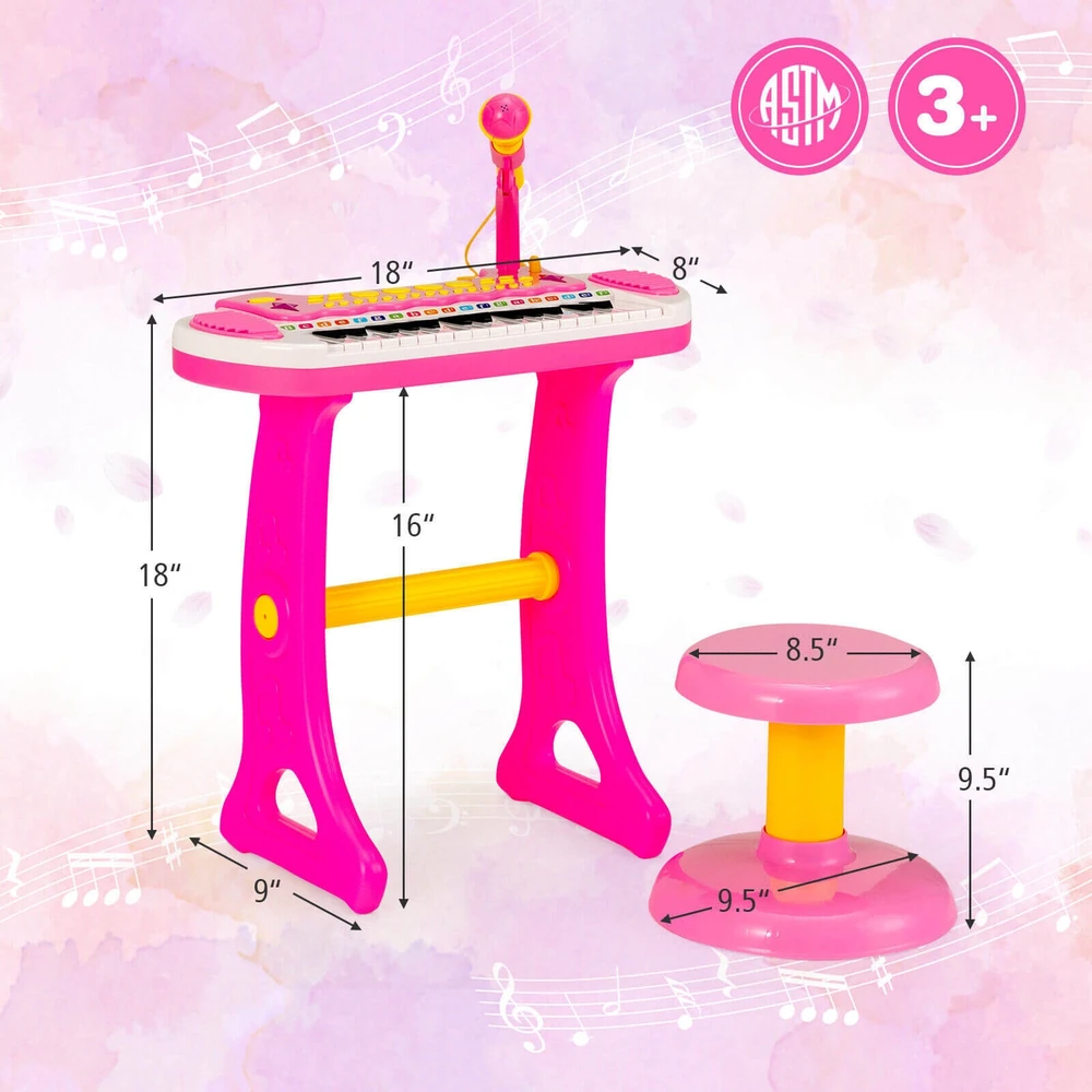 Promotion 31 klavišų vaikų pianinas su mikrofonu, rožinis