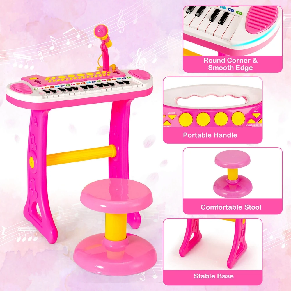 Promotion 31 klavišų vaikų pianinas su mikrofonu, rožinis