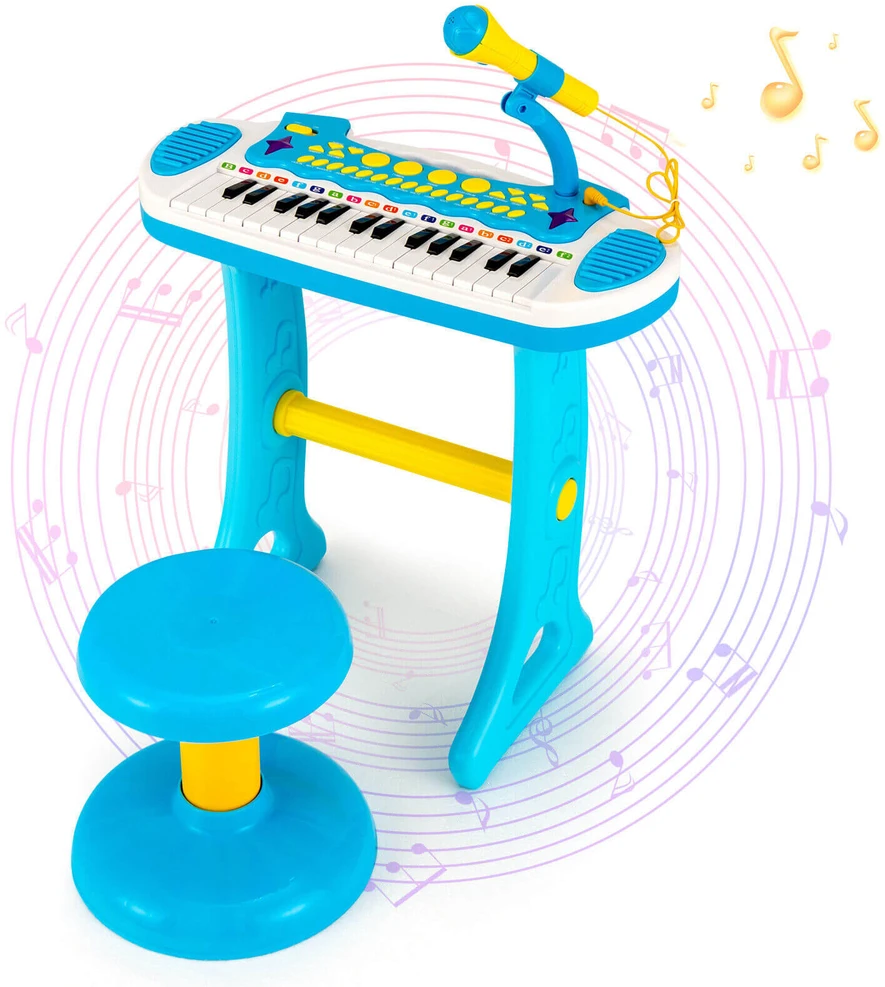 Promotion 31 klavišų vaikų pianinas su mikrofonu, mėlynas