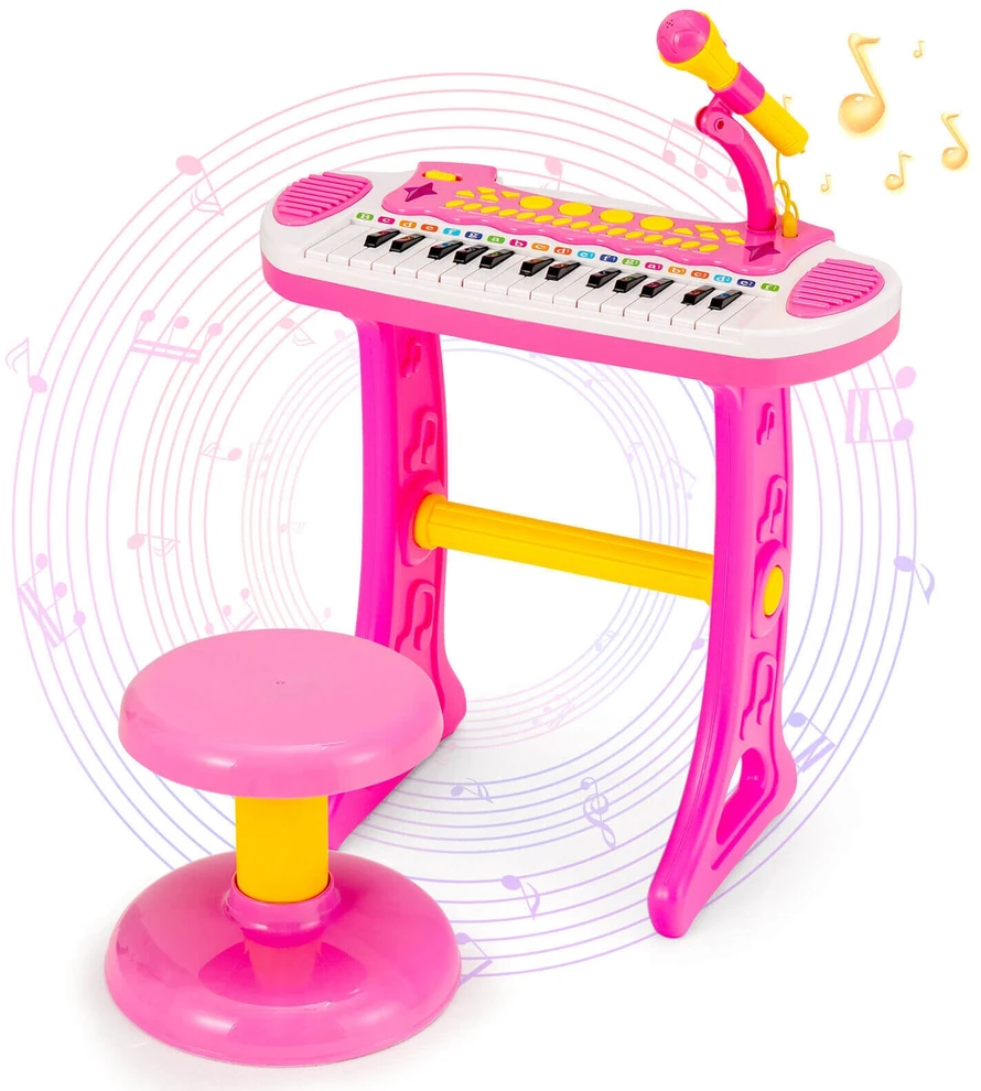 Promotion 31 klavišų vaikų pianinas su mikrofonu, rožinis