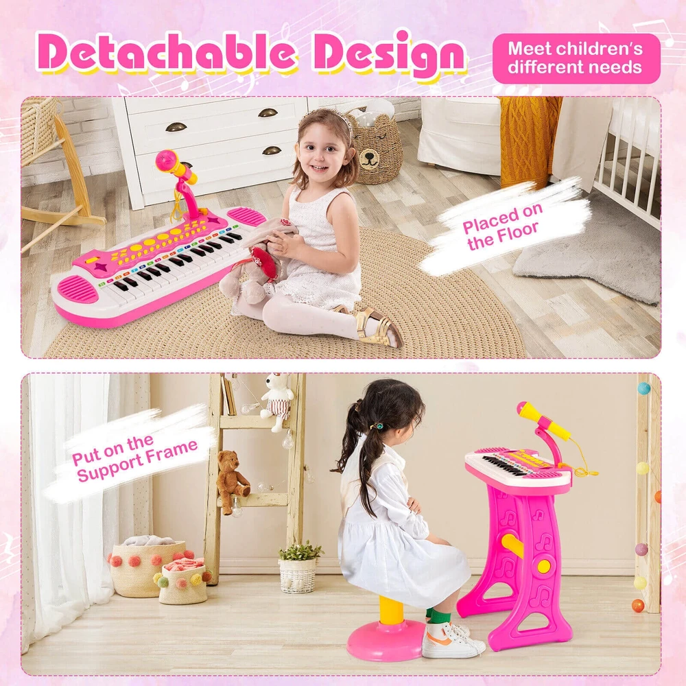 Promotion 31 klavišų vaikų pianinas su mikrofonu, rožinis