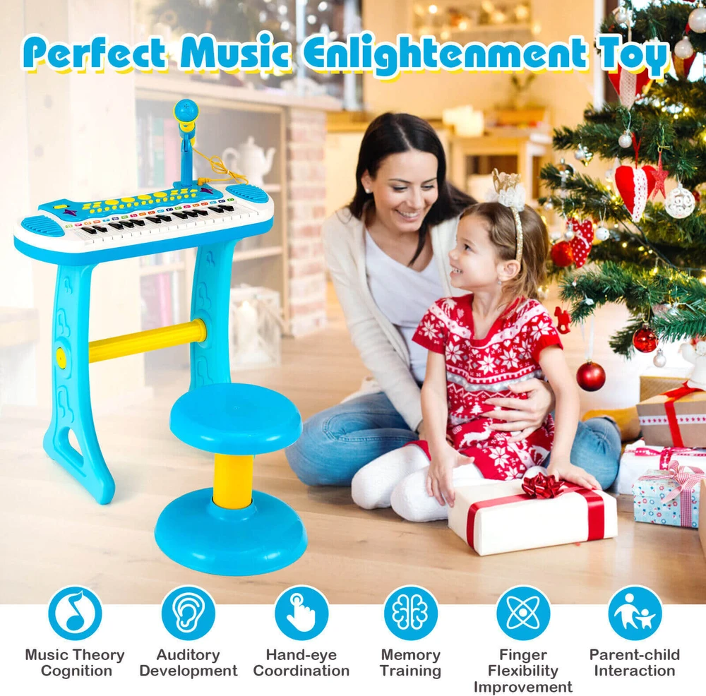 Promotion 31 klavišų vaikų pianinas su mikrofonu, mėlynas