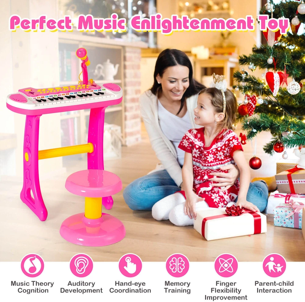 Promotion 31 klavišų vaikų pianinas su mikrofonu, rožinis