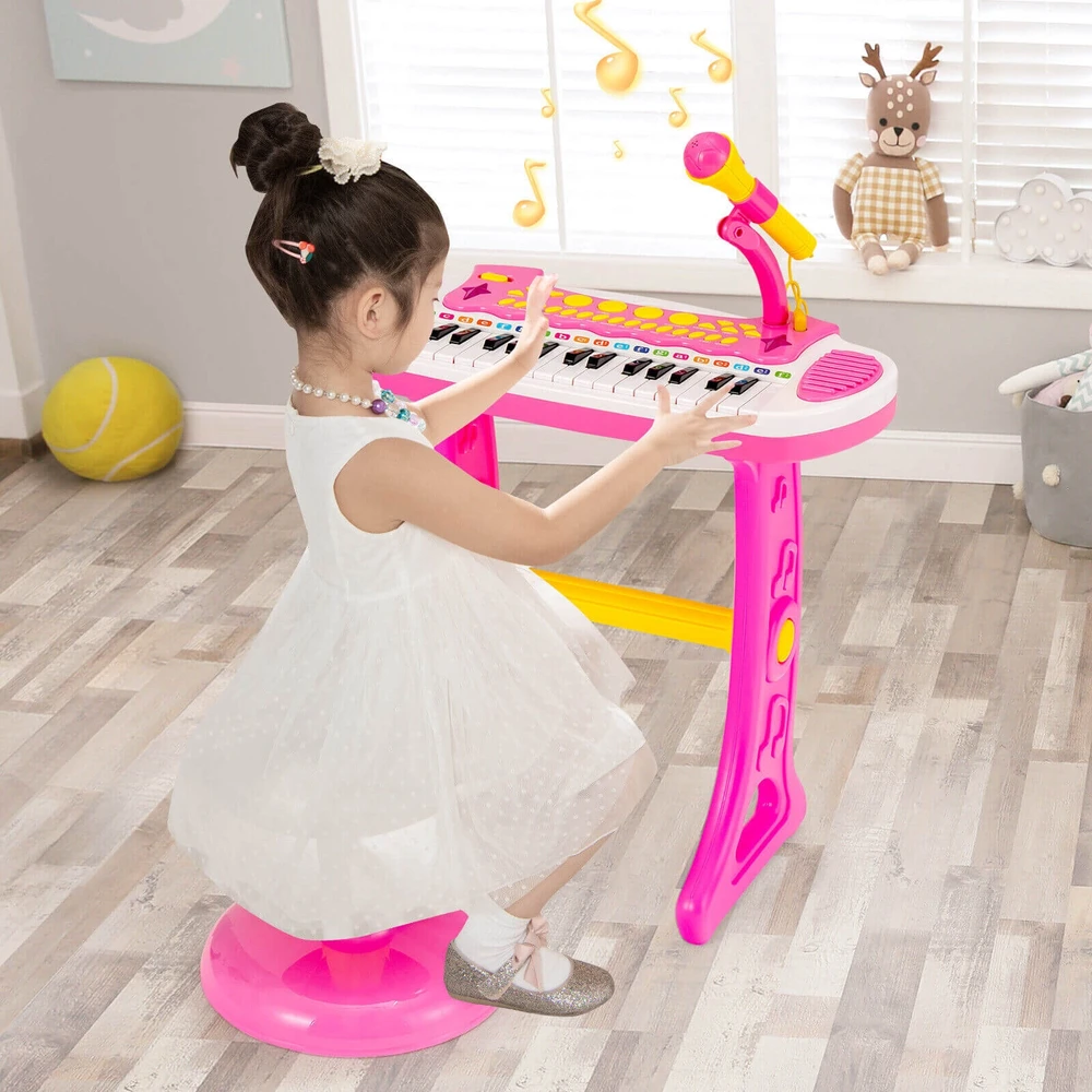 Promotion 31 klavišų vaikų pianinas su mikrofonu, rožinis