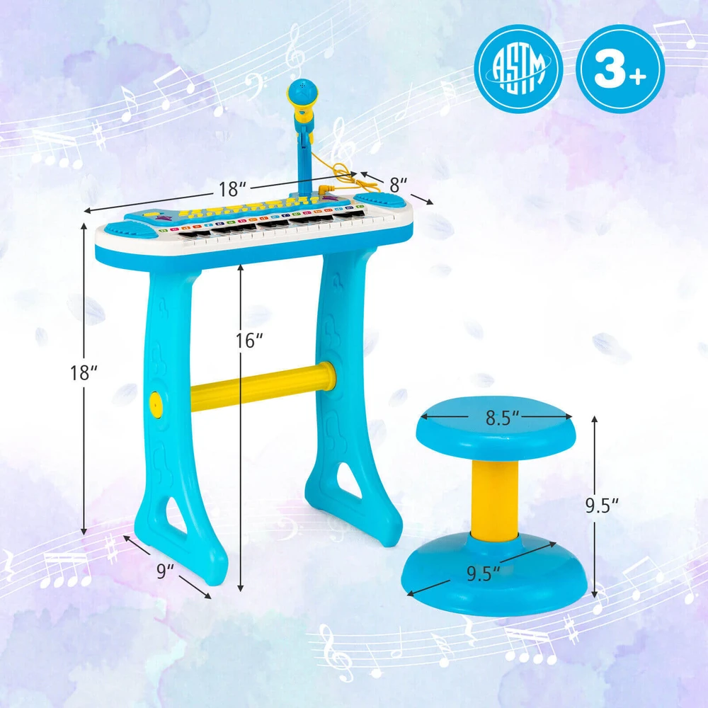 Promotion 31 klavišų vaikų pianinas su mikrofonu, mėlynas
