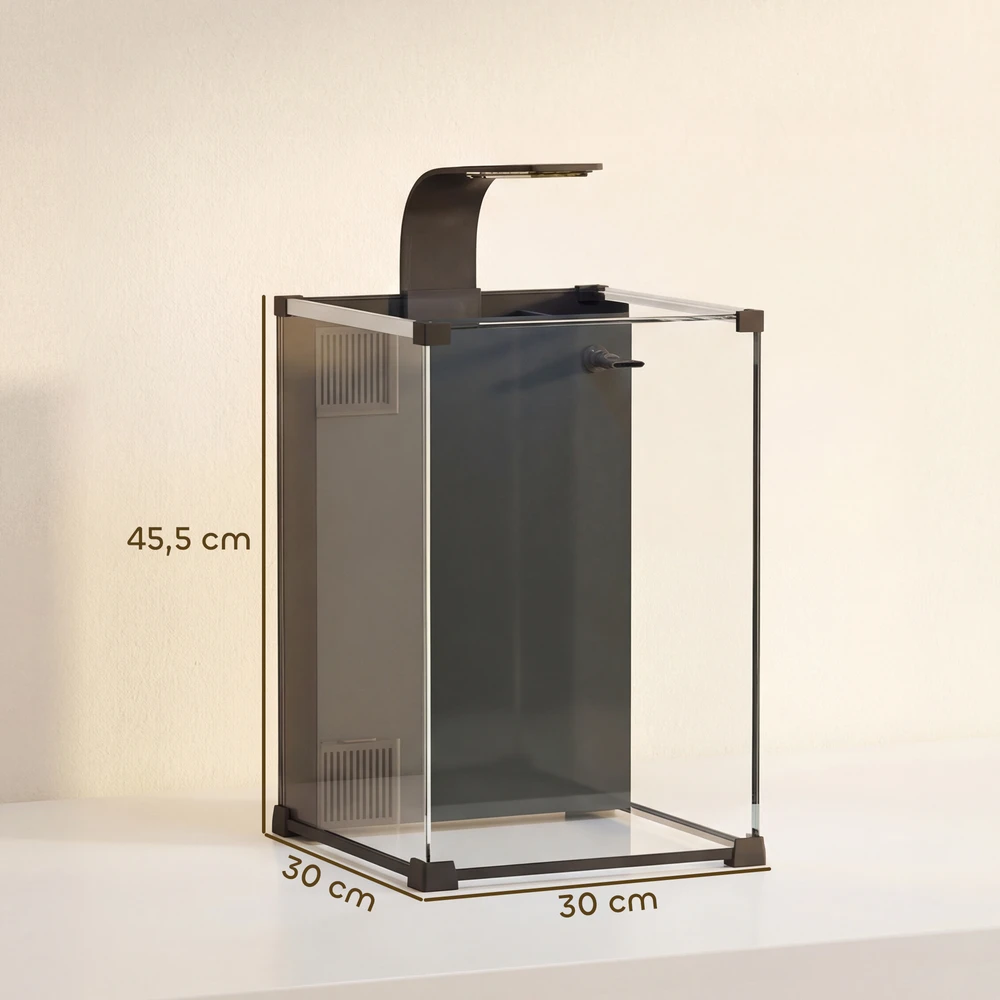 Aosom 36 l akvariumo komplektas, nano akvariumas su LED apšvietimu, filtravimo sistema ir siurbliu, juodas, 30 x 30 x 45,5 cm