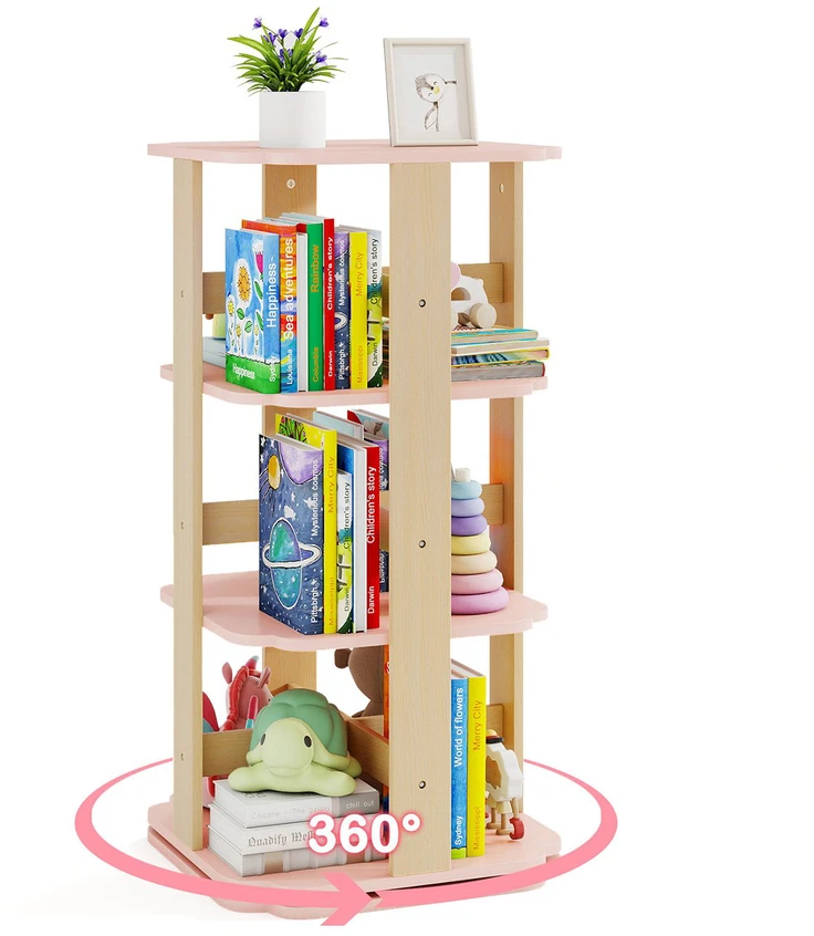 Promotion 360° besisukantis 3 lygio vaikų knygų stovas su 12 skyrių, rožinis