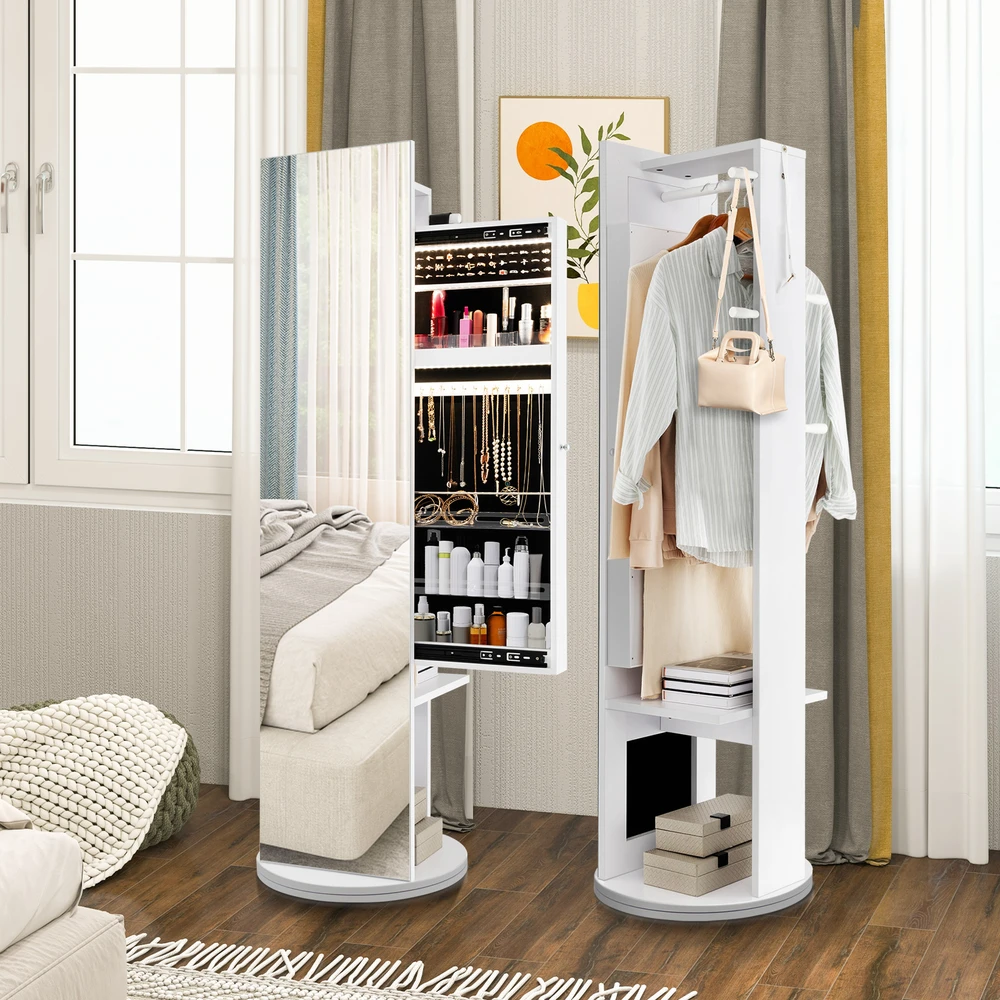 Promotion 360° Sukiojamas Papuošalų Spinta su Veidrodžiu Balta