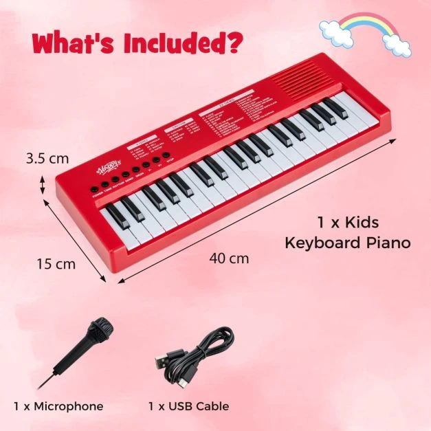 Promotion 37 klavišų vaikų pianinas su mikrofonu, raudonas