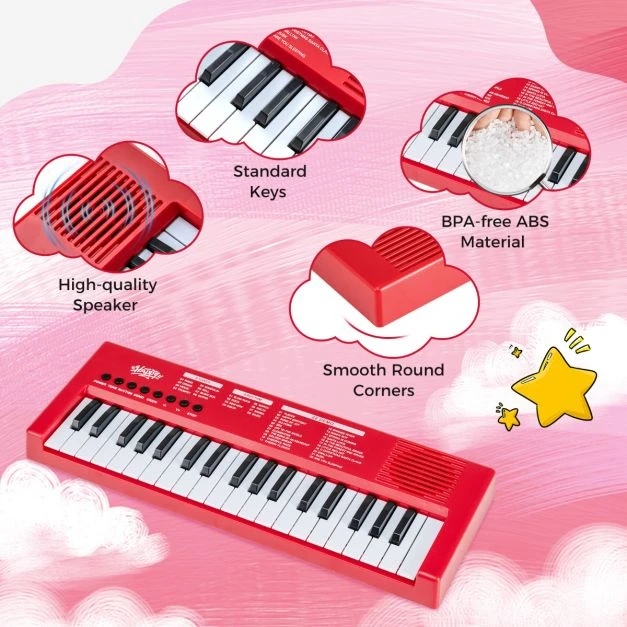 Promotion 37 klavišų vaikų pianinas su mikrofonu, raudonas
