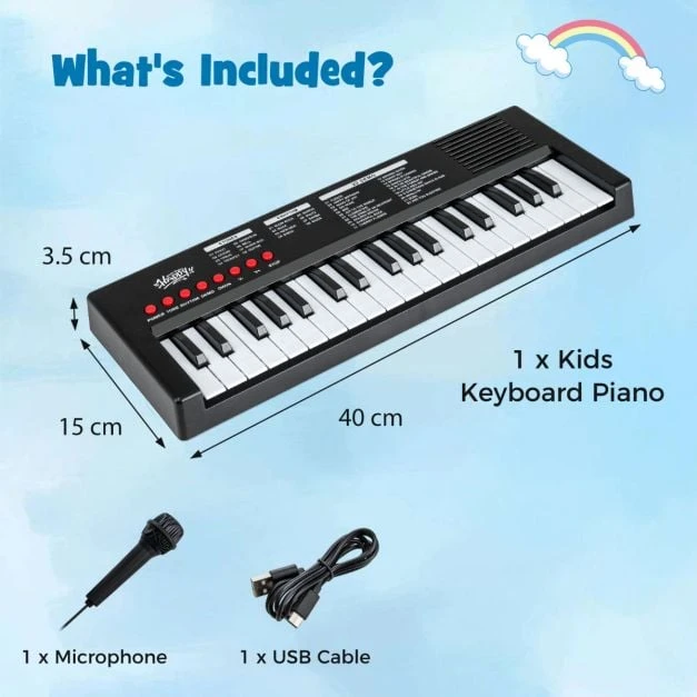Promotion 37 klavišų vaikų pianinas su mikrofonu, juodas