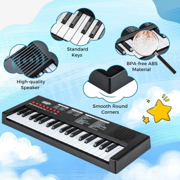 Promotion 37 klavišų vaikų pianinas su mikrofonu, juodas