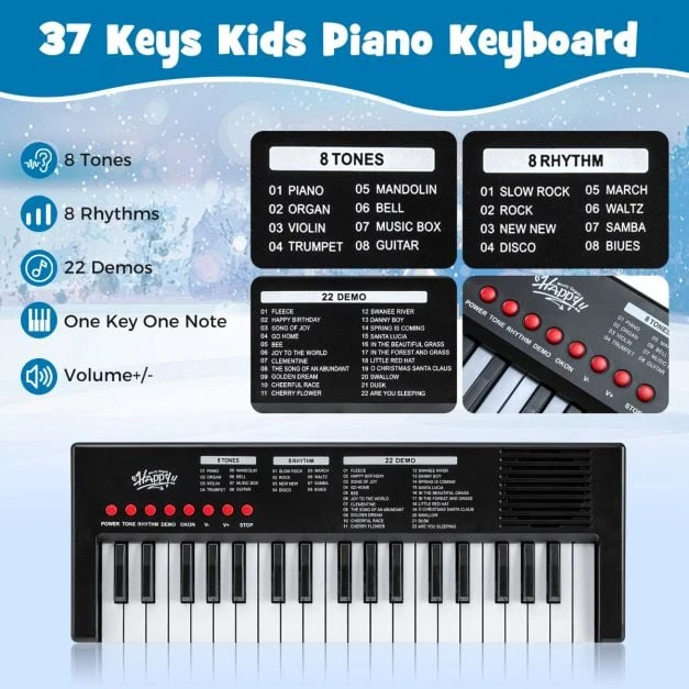 Promotion 37 klavišų vaikų pianinas su mikrofonu, juodas