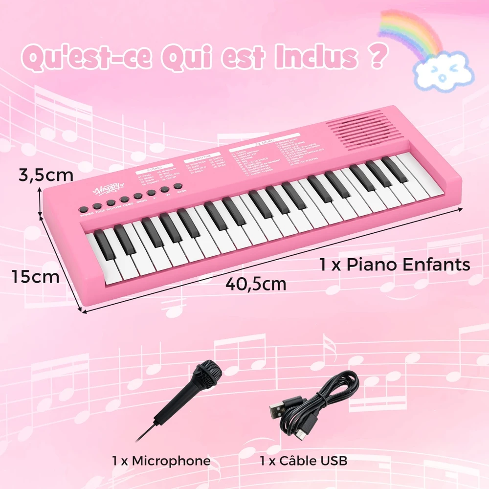 Promotion 37 klavišų vaikų pianinas su mikrofonu, rožinis