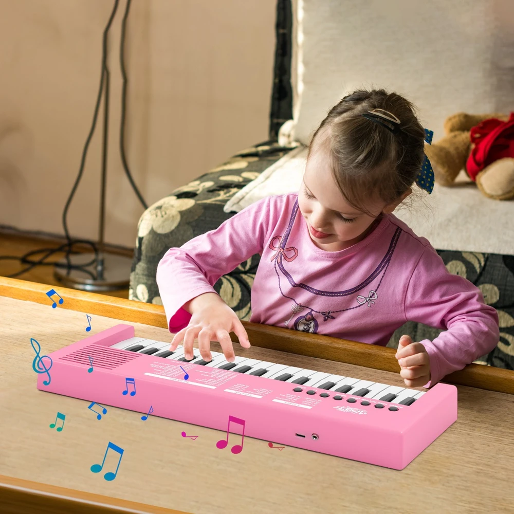 Promotion 37 klavišų vaikų pianinas su mikrofonu, rožinis