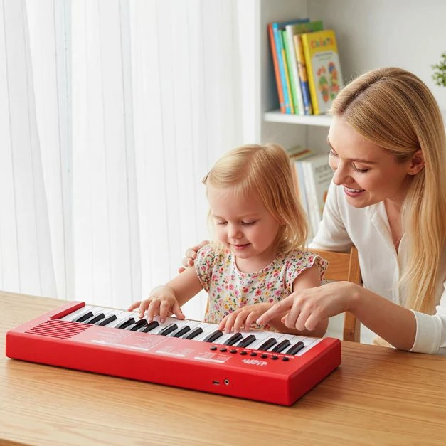 Promotion 37 klavišų vaikų pianinas su mikrofonu, raudonas