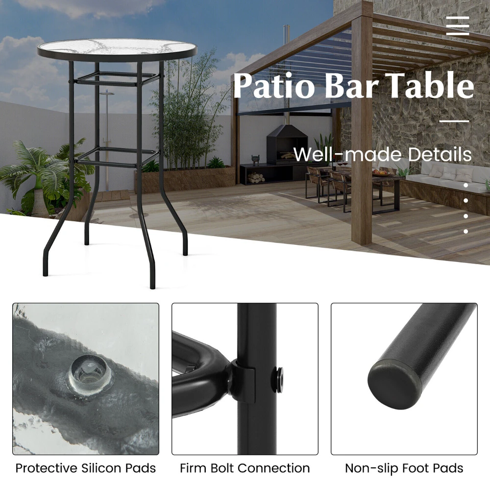 Promotion 38 colių lauko baro stalas su grūdintu stiklu