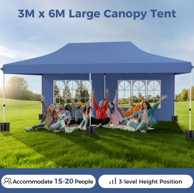Promotion 3x6 m Pop-up Palapinė su 6 Nuimamomis Šoninėmis Sienomis Mėlyna