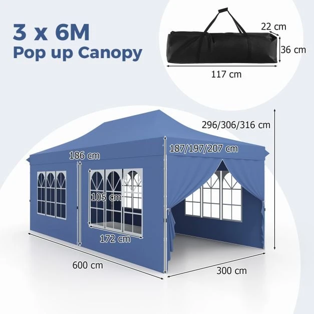 Promotion 3x6 m Pop-up Palapinė su 6 Nuimamomis Šoninėmis Sienomis Mėlyna