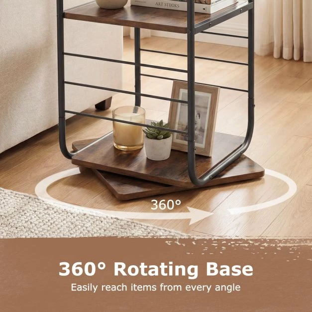Promotion 4 Aukštų 360° Sukamas Knygų Lentynos Bokštas, Rudas