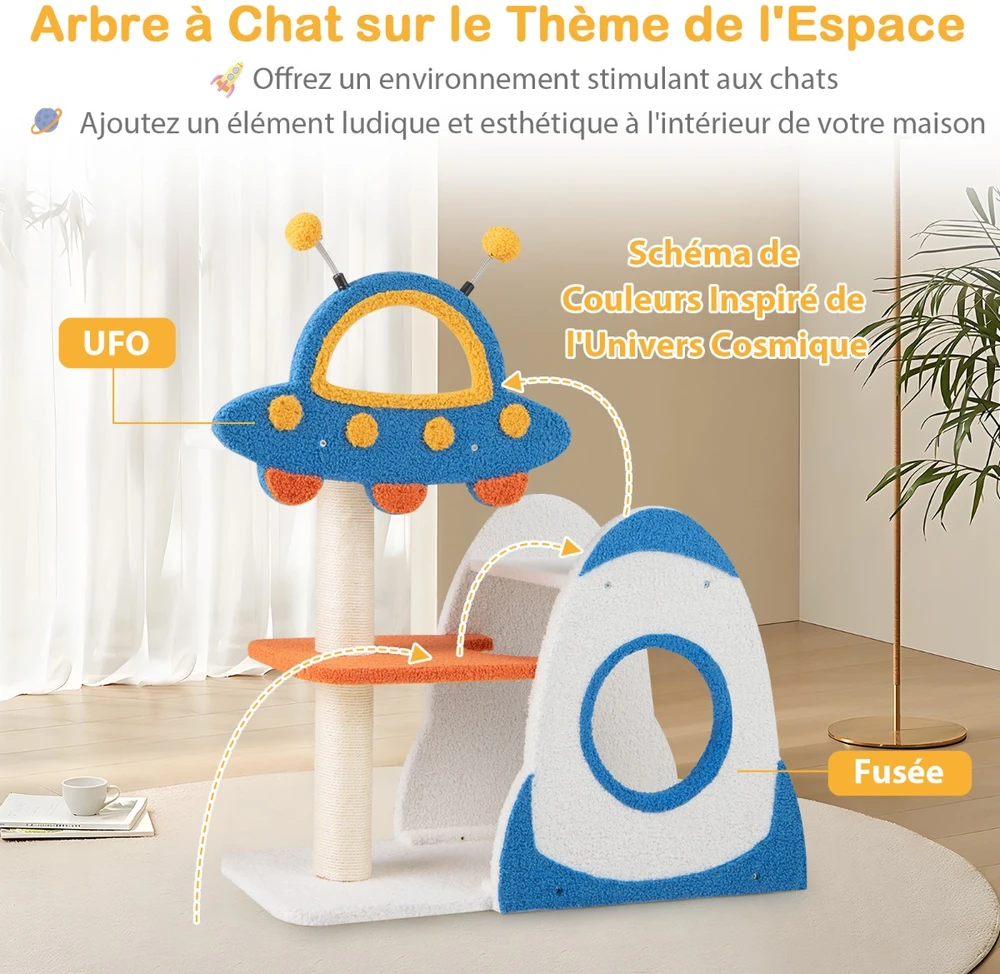 Promotion 4 aukštų mėlynas katės medis su UFO platforma