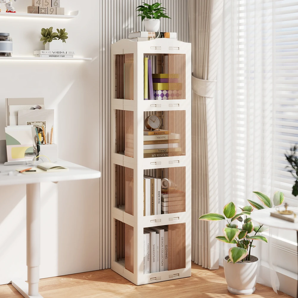 Promotion 4 aukštų sulankstoma besisukanti knygų lentyna, balta