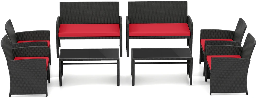 Promotion 4 dalių lauko baldų komplektas su stiklo staliuku raudonas