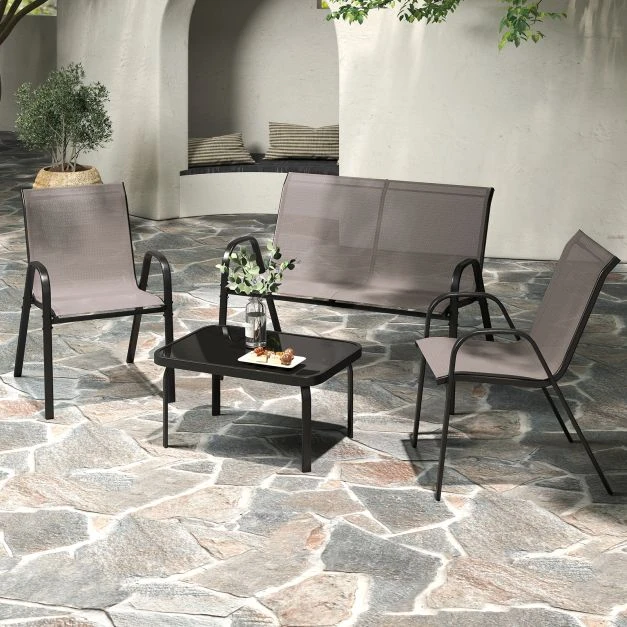 Promotion 4 dalių pilkas metalinis lauko baldų komplektas