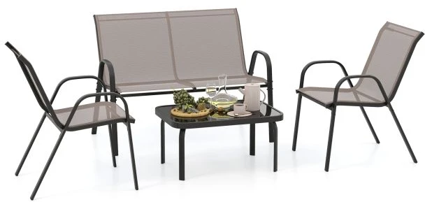 Promotion 4 dalių pilkas metalinis lauko baldų komplektas