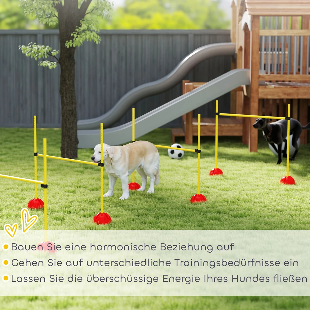 Aosom 4 dalių šunų agility kliūčių rinkinys su 4 reguliuojamomis kliūtimis ir nešiojamu krepšiu, geltonas