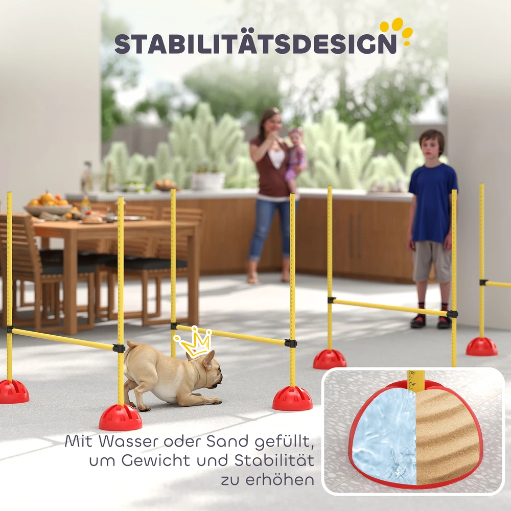 Aosom 4 dalių šunų agility kliūčių rinkinys su 4 reguliuojamomis kliūtimis ir nešiojamu krepšiu, geltonas
