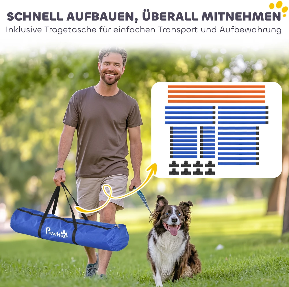 Aosom 4 dalių šunų agility rinkinys, oranžinė, mėlyna, juoda, 87 x 56 x 41 cm