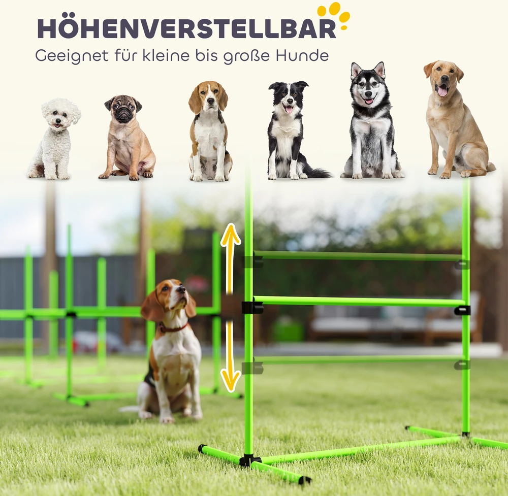 Aosom 4 dalių šunų agility rinkinys, reguliuojamas aukštis, 99 x 65 x 94 cm, žalias