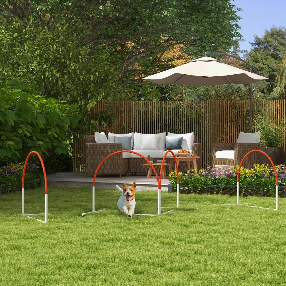 Aosom 4 dalių šunų agility rinkinys su krepšiu, plastikas, baltas ir oranžinis, 89 x 69 x 99 cm