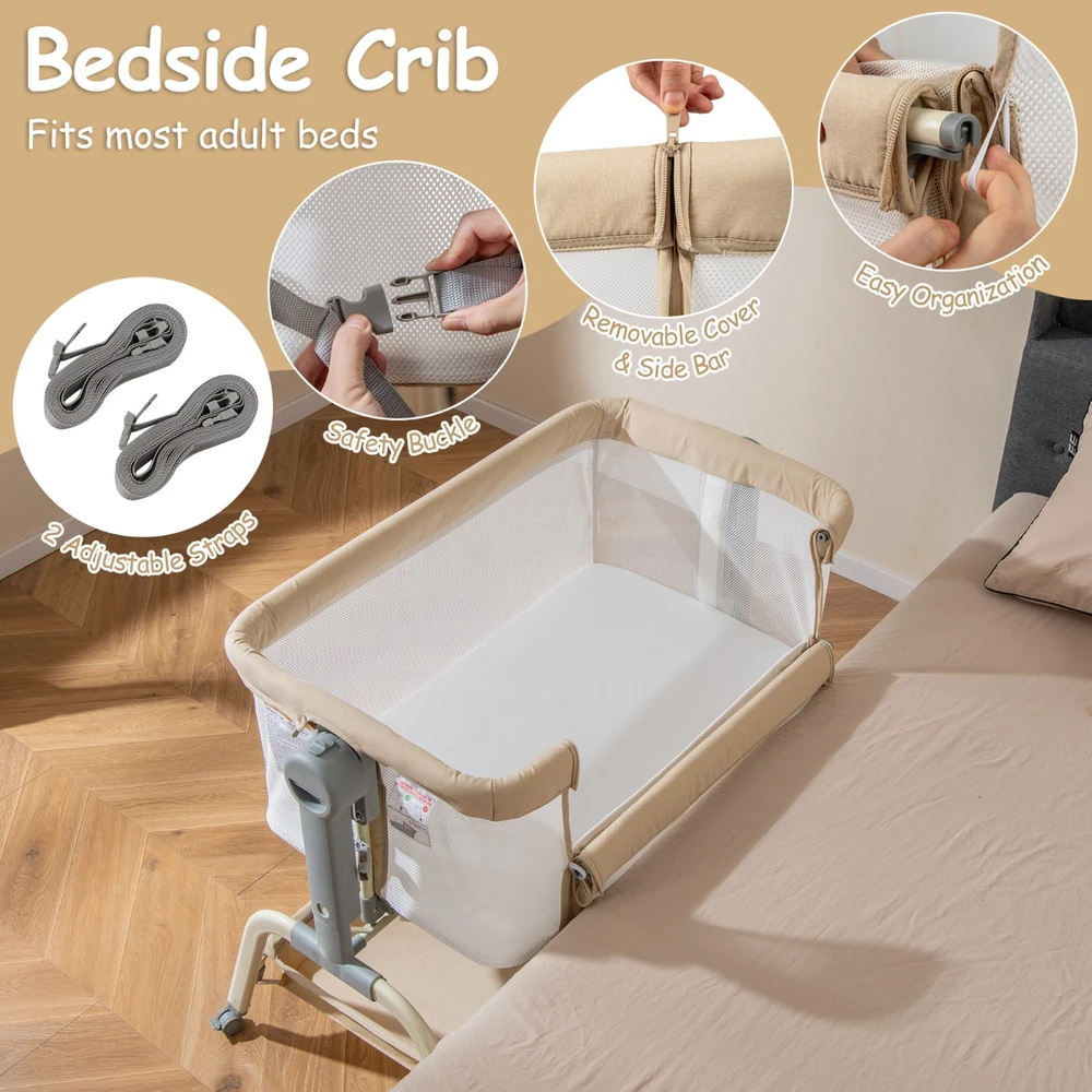 Promotion 4-in-1 nešiojama kūdikio lovelė su tinkleliu ir čiužiniu smėlio spalvos