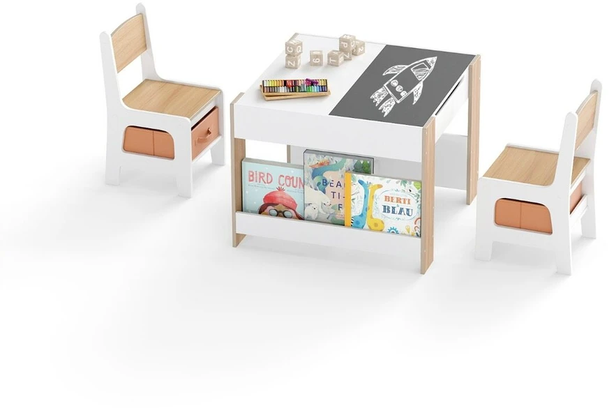 Promotion 4-in-1 vaikiškas stalo ir kėdžių komplektas, natūralus