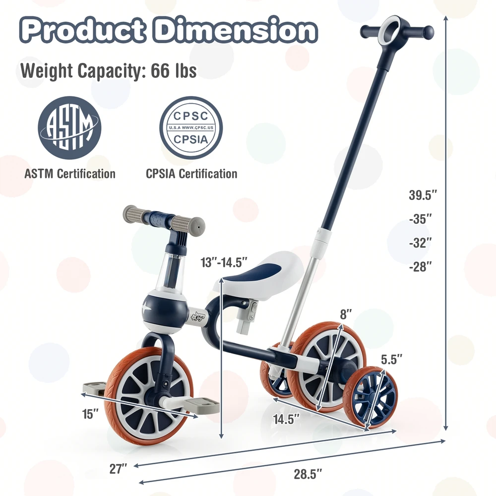 Promotion 4-in-1 vaikų triratukas tamsiai mėlynas