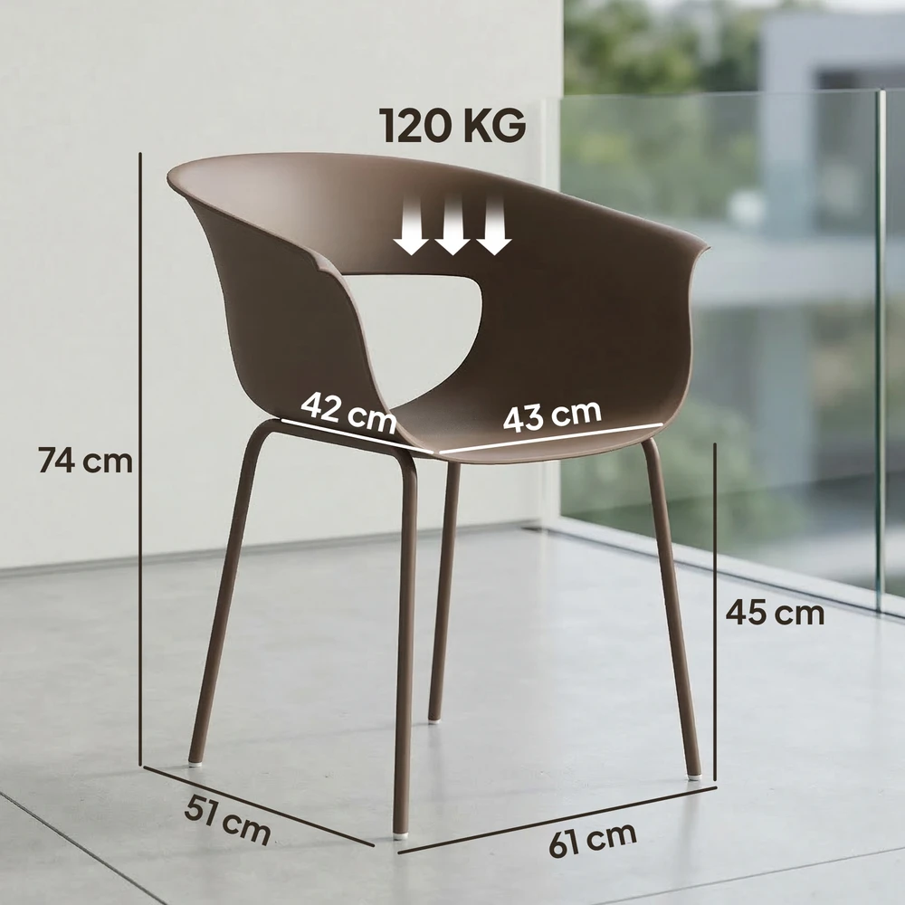 Aosom 4 lauko kėdžių komplektas, kavos spalvos, metalas ir plastikas, 61 x 51 x 74 cm