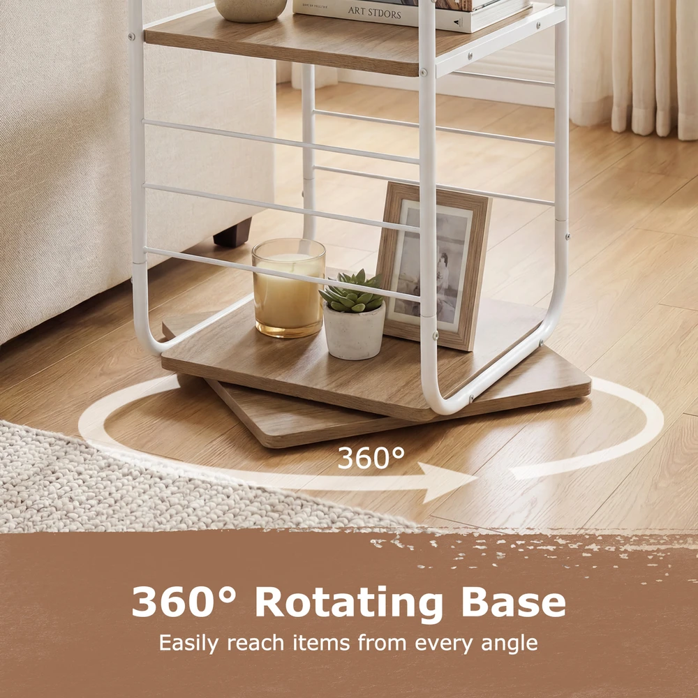 Promotion 4-lygmenų 360° besisukanti knygų lentyna su metalo rėmu natūrali