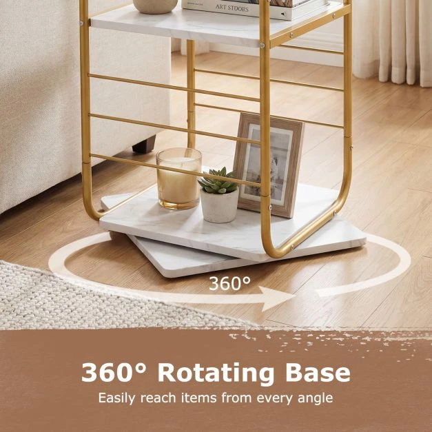 Promotion 4-lygmenų besisukantis knygų lentyna 360° auksinė